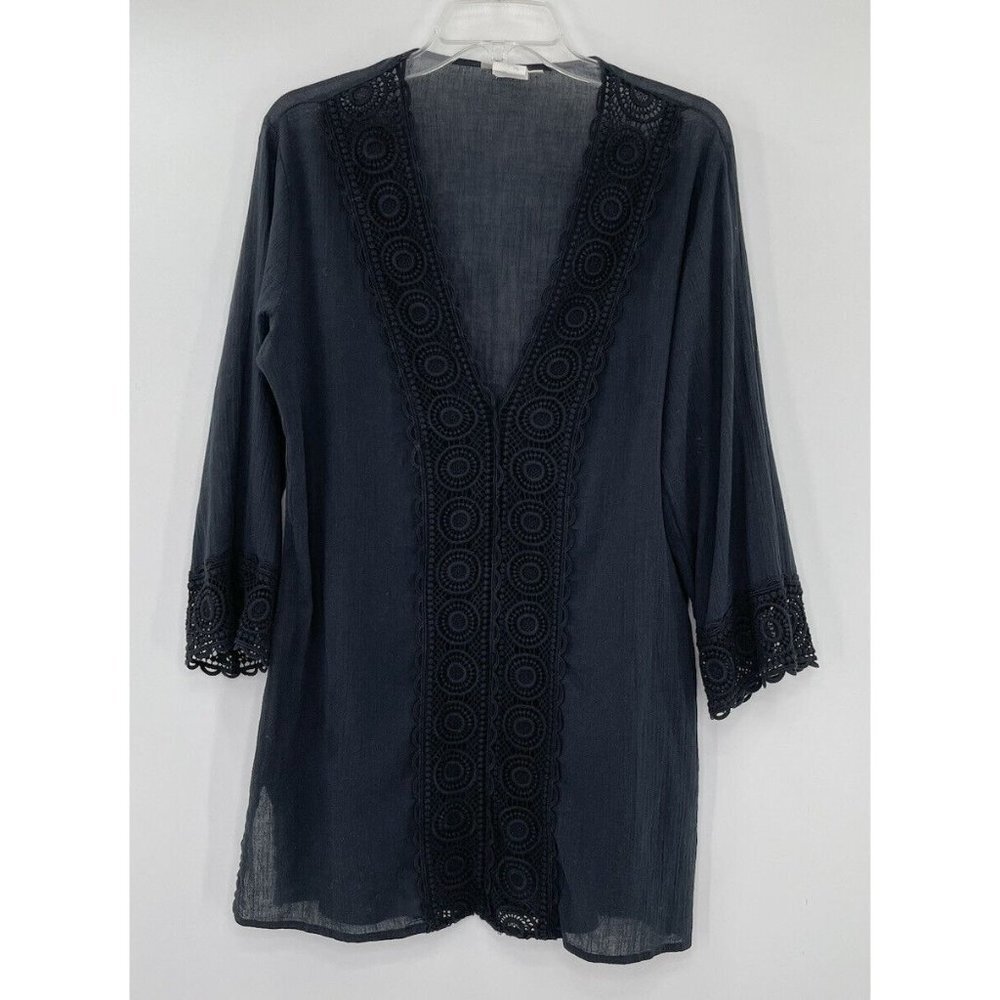 La Blanca Women’s Black Long Sleeve‎ Coverup Dress Size Medium 100% Cotton